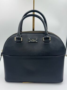 kate spade black leather dome satchel with gold hardware